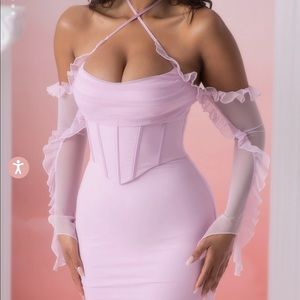 OH POLLY PINK FRLL MINI DRESS